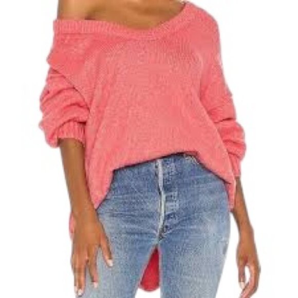 Free People Sweaters - Free People Brookside Tunic Sweater Coral Oversized Knit Size Small Boho Chic